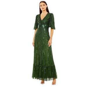 Mac Duggal 23010 Emerald Green Sequin Flutter Sleeve Gown Size 6 $698